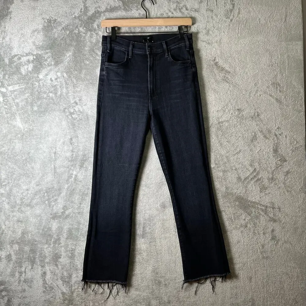 Mother The Hustler Ankle Fray Jeans Black Encounters At Night Size 28